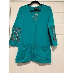 Bob Mackie wearable art native american embroidered sz M‎ cardigan sweater#1399